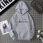 Heart Beat Design Hoodie grey