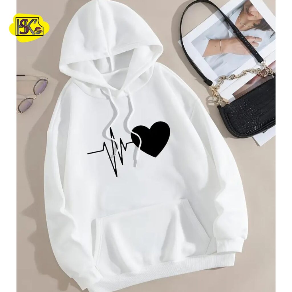 Heart Print Hoodie for Girls & Boys White