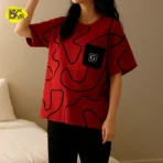 Nightwear Gym Suit Top | Soft & Comfortable 2-Piece Set | Stylish Printed T-Shirt with Black Pants for Girls - Image 8