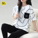 Nightwear Gym Suit Top | Soft & Comfortable 2-Piece Set | Stylish Printed T-Shirt with Black Pants for Girls - Image 7