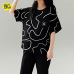 Nightwear Gym Suit Top | Soft & Comfortable 2-Piece Set | Stylish Printed T-Shirt with Black Pants for Girls - Image 5