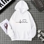 Heart Beat Design Hoodie White