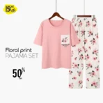 Floral Printed Night Suit Pajama Set for Girls & Women | Soft Cotton Nightwear | Comfortable Sleepwear & Loungewear - Image 4
